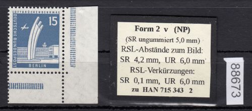 Berlin 1956, Mich.-Nr.: 145 v ** Eckrand   geriffelte gummirung   Plattendruck