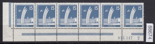 Berlin 1956, Mich.-Nr.: 145 v ** Eckrand + HAN   geriffelte gummirung   Plattendruck