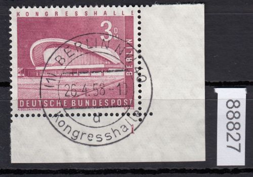 Berlin 1956, Mich.-Nr.: 154 w  FN 1 gestempelt  ERSTTAG  Eckrand  Berlin - Kongresshalle