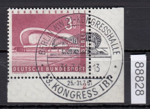 Berlin 1956, Mich.-Nr.: 154 w  FN 2 gestempelt+gummi   Eckrand  Berlin - Kongresshalle