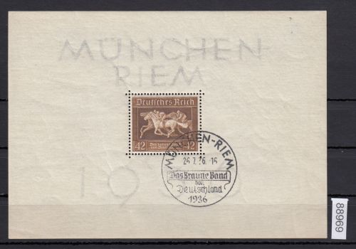 DR 1936, Mich.-Nr.: 621 Block 4 gestempelt   " Braune Band "