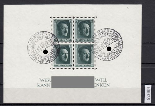 DR 1937, Mich.-Nr.: 646, Block 7 gestempelt  Nürnberg  Geburtstag  20.4.37