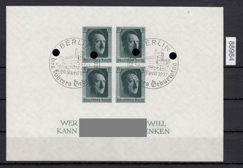 DR 1937, Mich.-Nr.: 647, Block 8 gestempelt  Berlin  Geburtstag  20.4.37