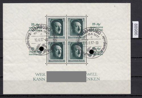 DR 1937, Mich.-Nr.: 648, Block 9 gestempelt  Hamburg