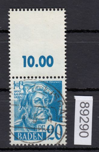 Alliierte Franz. Zone Baden Mi. Nr.  7  L  gestempelt  Leerfeld
