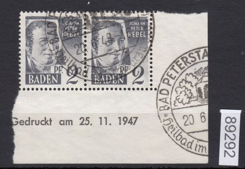 Alliierte Franz. Zone Baden Mi. Nr.  1  Bru  gestempelt  Druckdatum