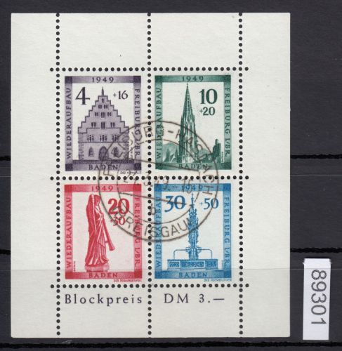 Alliierte Franz. Zone Baden Mi. Nr. 38-41 Block 1 A gestempelt  geprüft