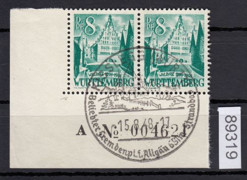Alliierte Franz. Zone Württemberg Mi. Nr. 16 gestempelt   Eckrand