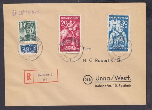 Alliierte Franz. Zone Rheinland Pfalz Mi. Nr. 30+31 gestempelt  auf Brief