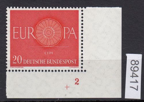 Bund 1960, Mich.-Nr.: 338 ** FN 2 Eckrand  Formnummer  2 E