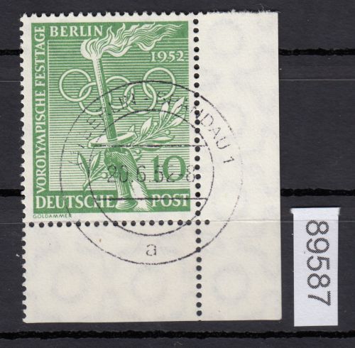 Berlin 1952, Mich.-Nr.: 89 gestempelt Eckrand  Zentrisch  Berlin Spandau  lesen