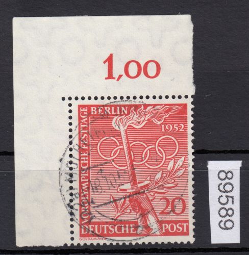 Berlin 1952, Mich.-Nr.: 90 gestempelt Eckrand