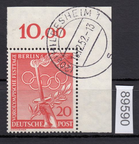 Berlin 1952, Mich.-Nr.: 90 gestempelt Eckrand