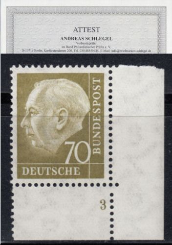 Bund 1954, Mich.-Nr.: 191 ** Eckrand  FN 3   Formnummer 3  Sehr Selten