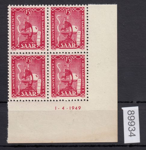 Saarland 1949 Mi. Nr. 264 Br **  Eckrand  4er.-Block   (Druckdatum)