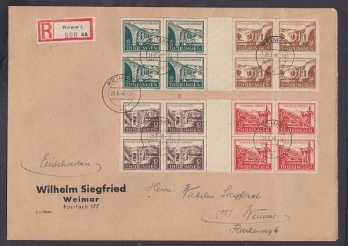 SBZ  1945 Mi.-Nr.:112-15 gestempelt auf Brief WZd 1+2  Thüringen