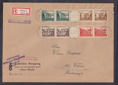 SBZ  1945 Mi.-Nr.:112-15 gestempelt auf Brief WZd 1+2  Thüringen