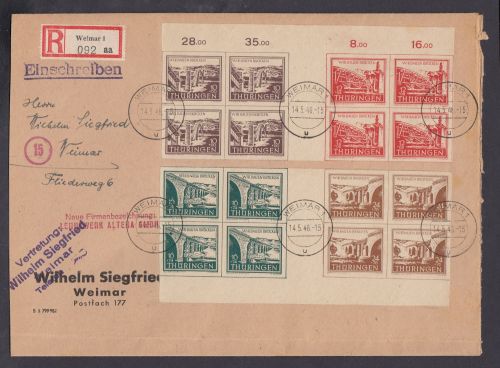 SBZ  1945 Mi.-Nr.:112-15 gestempelt auf Brief WZd 1+2  Thüringen