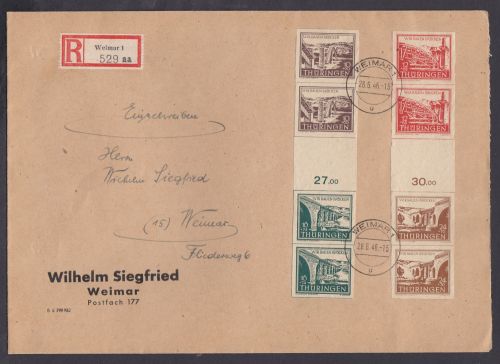SBZ  1945 Mi.-Nr.:112-15 gestempelt auf Brief SZd 1+2  Thüringen
