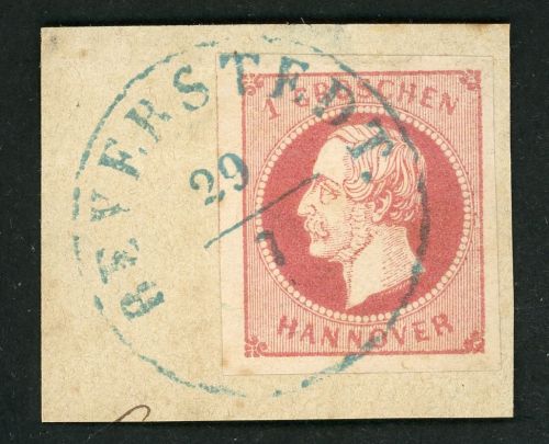 Hannover 14a Briefstück 1 Gr. rosa a. Luxusbfst. mit gr. bl. K2 BEVERSTEDT