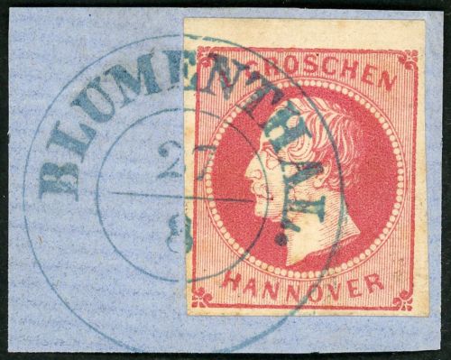 Hannover 14a Briefstück 1 Gr. rosa auf Luxusbfst. mit idealem bl. K2 BLUMENTHAL