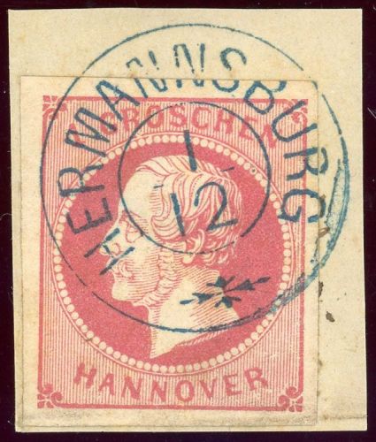Hannover 14a Briefstück 1 Gr. rosa a. Luxusbfst. mit blauem Zier-K2 HERMANNS...