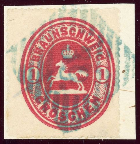 Braunschweig 18 Briefstück 1 Gr. rosa auf Luxusbfst. mit idealem blauen NS 3...