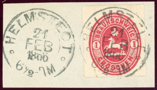 Braunschweig Briefstück 1 Gr. rot a. Luxusbfst. mit 2mal K2 HELMSTEDT 21 FEB...