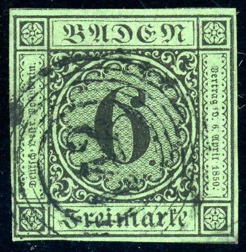 Baden 3a Gestempelt 6 Kr. schw./blaugr