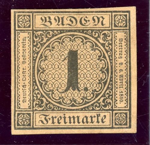 Baden 1bND Ungebraucht ohne Gummi 1 Kr. schw./braun Neudruck
