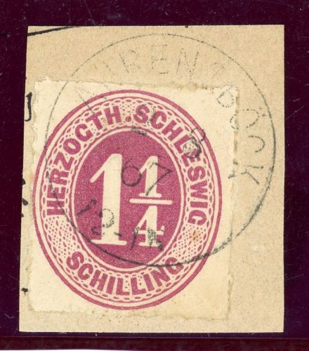 Schleswig Holstein 18a Briefstück 1 1/4 Sch. lila auf Luxusbfst. mit K1 AHRE...