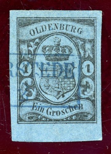 Oldenburg 6aUR Gestempelt 1 Gr. schw./blau, breitrd. Luxus-Unterrandst