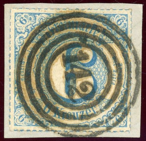 Thurn & Taxis 53 Briefstück 6 Kr. blau auf Luxusbfst. mit glasklarem NS 142 ...