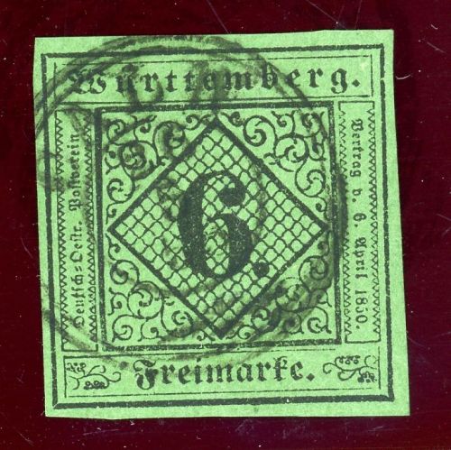 Württemberg 3bIII Gestempelt 6 Kr. schw./blaugr