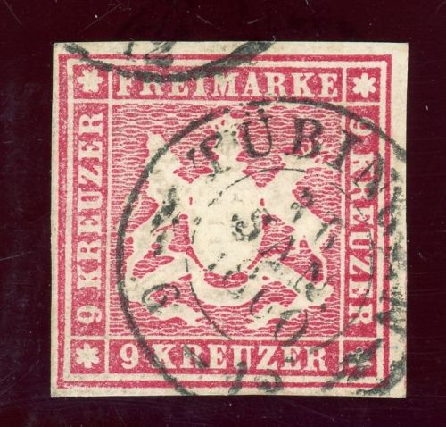 Württemberg 14a Gestempelt 9 Kr. hellkarmin