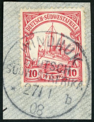 Dsw Stempel 26 Briefstück WINDHUK *b 27/1 08, zentr. a. Luxusbfst. 10 Pfg.
