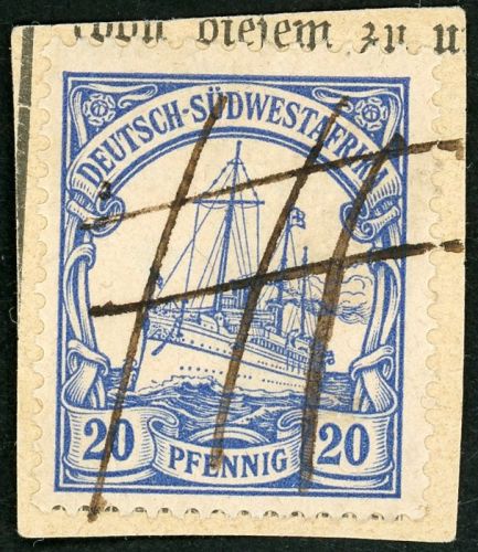 Deutsch-SãDwestafrika 14 Briefstück 20 Pfg. a. Kab-PA mit Federzug Entwer...