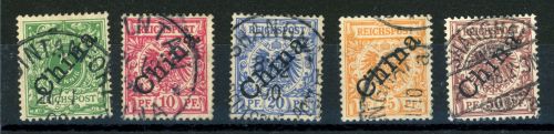 Deutsche Post In China 2-6I Gestempelt 5 bis 50 Pfg. diagonaler Aufdr.