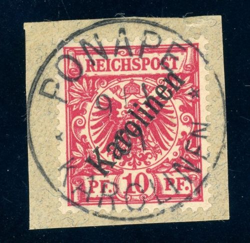 Karolinen 3I Briefstück 10 Pfg. diagonal auf Luxusbfst. PONAPE 9/1 01