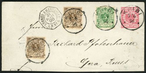 Kamerun - VorlãUfer V45b (2),46c Briefstück 3 Pfg. mittelbraun