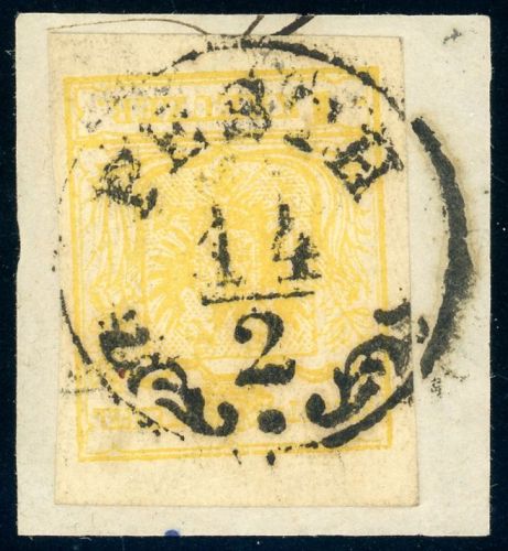 1Y Briefstück PESTH 14/2, Zier-K1 a. Luxusbfst. 1 Kr. hellgelb