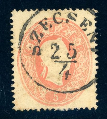 20 Gestempelt SZECSENY 25/4, K1 a. 5 Kr. rot, Kab