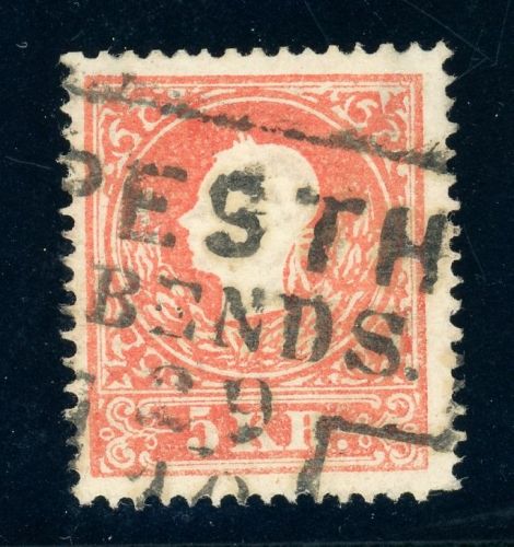 13II Gestempelt PESTH/ABENDS, seltener Rahmenst. a. 5 Kr.
