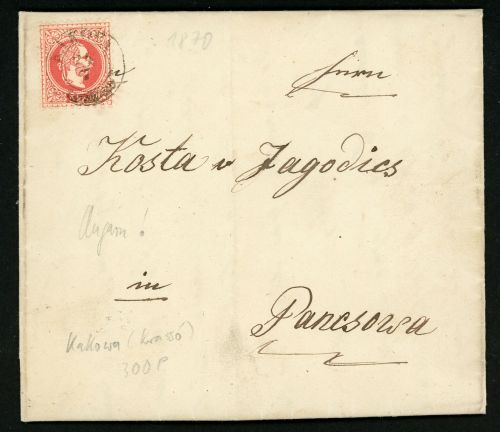 37 Brief KAKOVA 24/7, Zier-K2 a. Brief mit 5 Kr.  1870