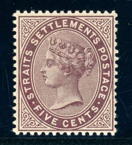 Straits Settlements 28 Ungebraucht mit Falz 5 C. lilabraun