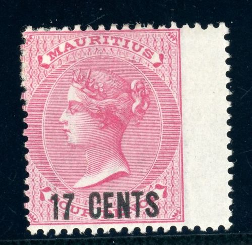 Mauritius 47BR Ungebraucht mit Falz 17 C. a. 4 P. rosa Breitrand rechts