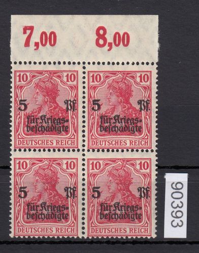 DR 1919, Mich.-Nr.: 105 a   **   Oberrand  4er.-Block   geprüft
