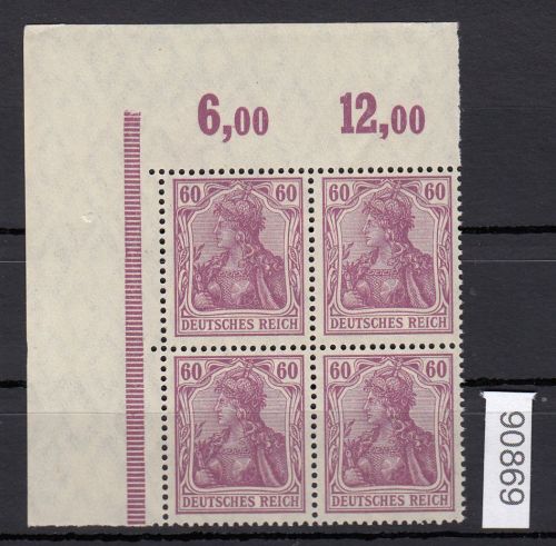 DR 1915, Mich.-Nr.: 92 II   **   Eckrand  4er.-Block