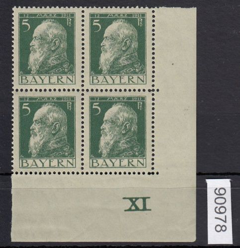 AD Bayern 1911, Mich.-Nr.: 77 ** Eckrand  4er.-Block   Plattennummer