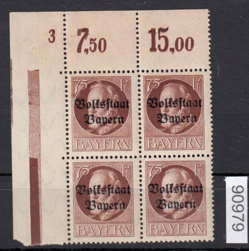 AD Bayern 1919, Mich.-Nr.: 135 ** Eckrand  4er.-Block   lesen